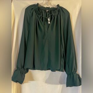 Madewell Dark Green Blouse with Ruffled Sleeves